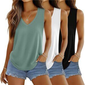 3 Pack Women's Tank Tops V Neck Loose Fit Casual Shirts Flowy Trendy